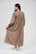 فستان قميص ماكسي مخطط بأزرار أمامية