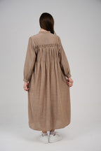 فستان قميص ماكسي مخطط بأزرار أمامية