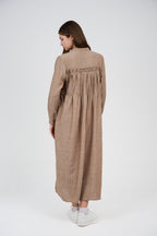 فستان قميص ماكسي مخطط بأزرار أمامية