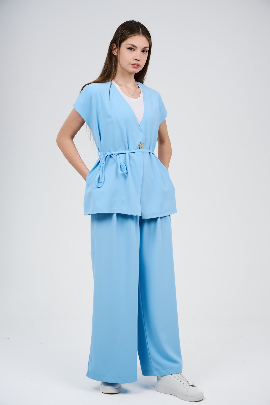 Two-Piece Wrap Top & Wide-Leg Pants Set