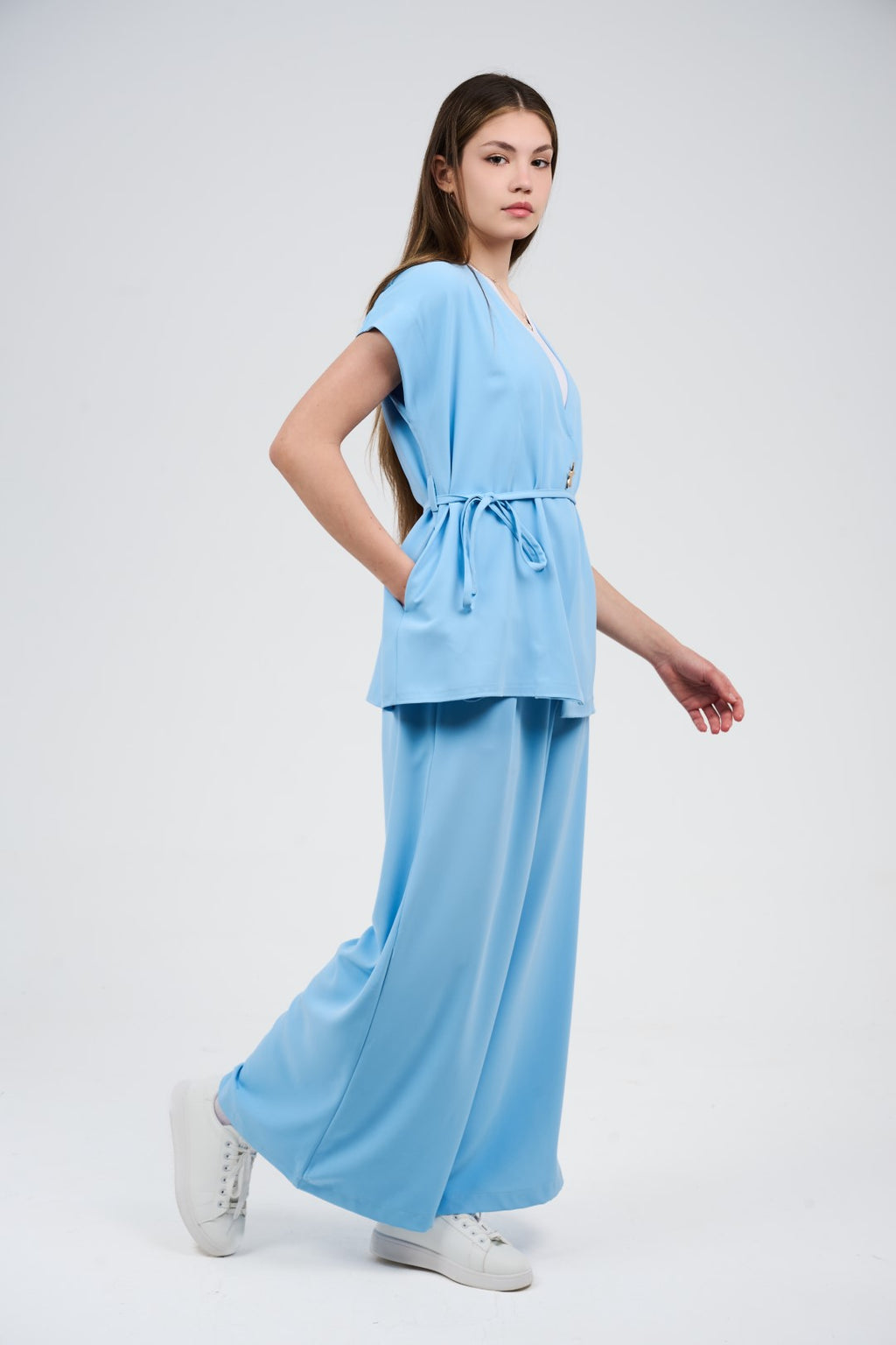 Two-Piece Wrap Top & Wide-Leg Pants Set