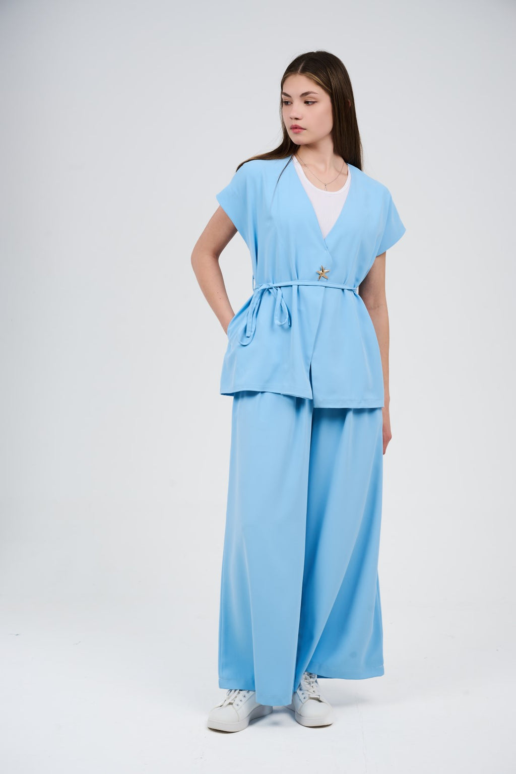 Two-Piece Wrap Top & Wide-Leg Pants Set