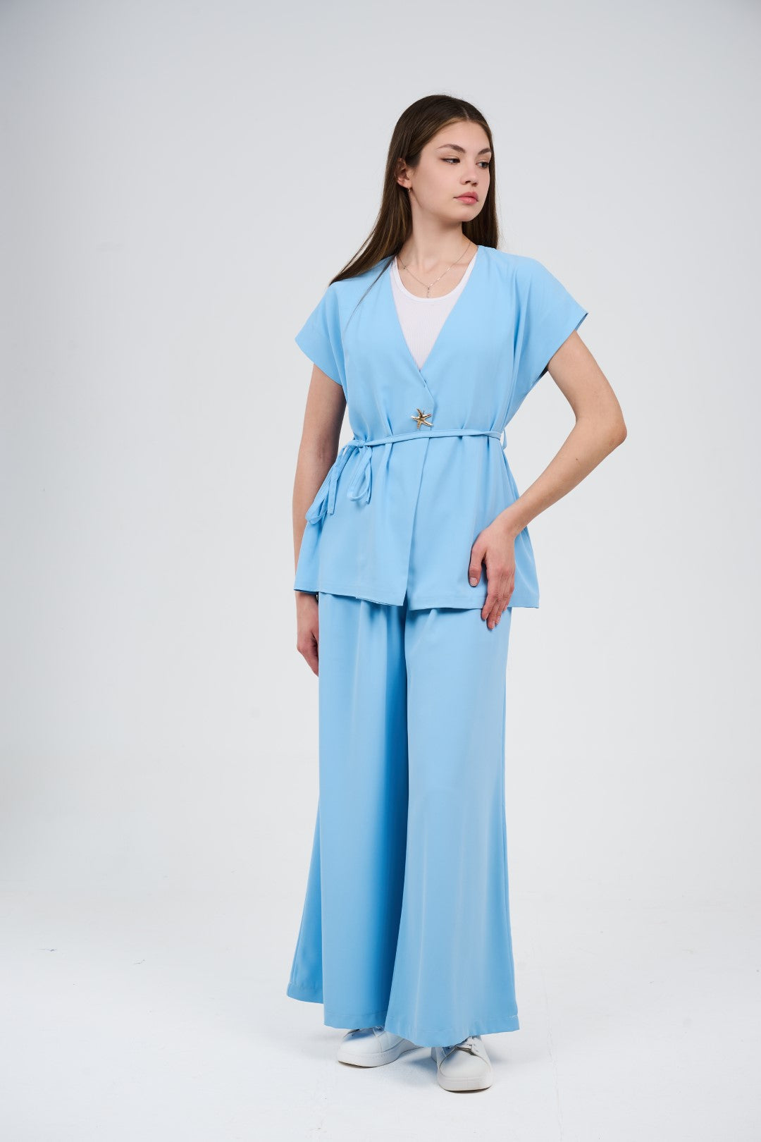 Two-Piece Wrap Top & Wide-Leg Pants Set