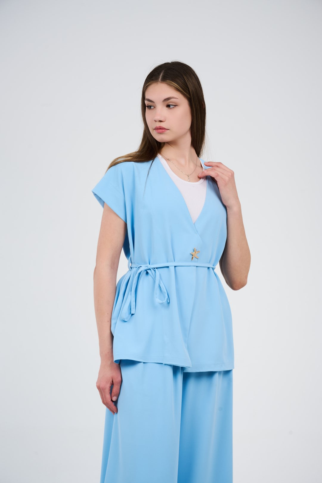 Two-Piece Wrap Top & Wide-Leg Pants Set
