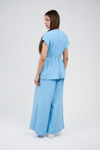Two-Piece Wrap Top & Wide-Leg Pants Set