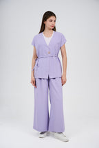 Two-Piece Wrap Top & Wide-Leg Pants Set