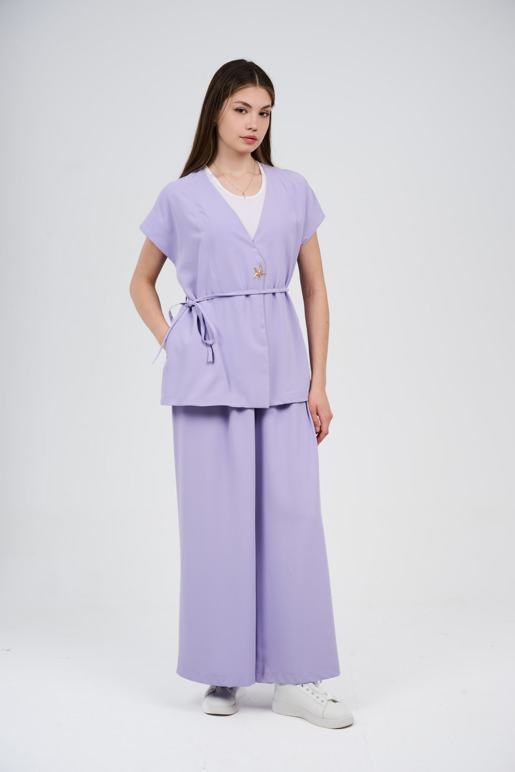 Two-Piece Wrap Top & Wide-Leg Pants Set