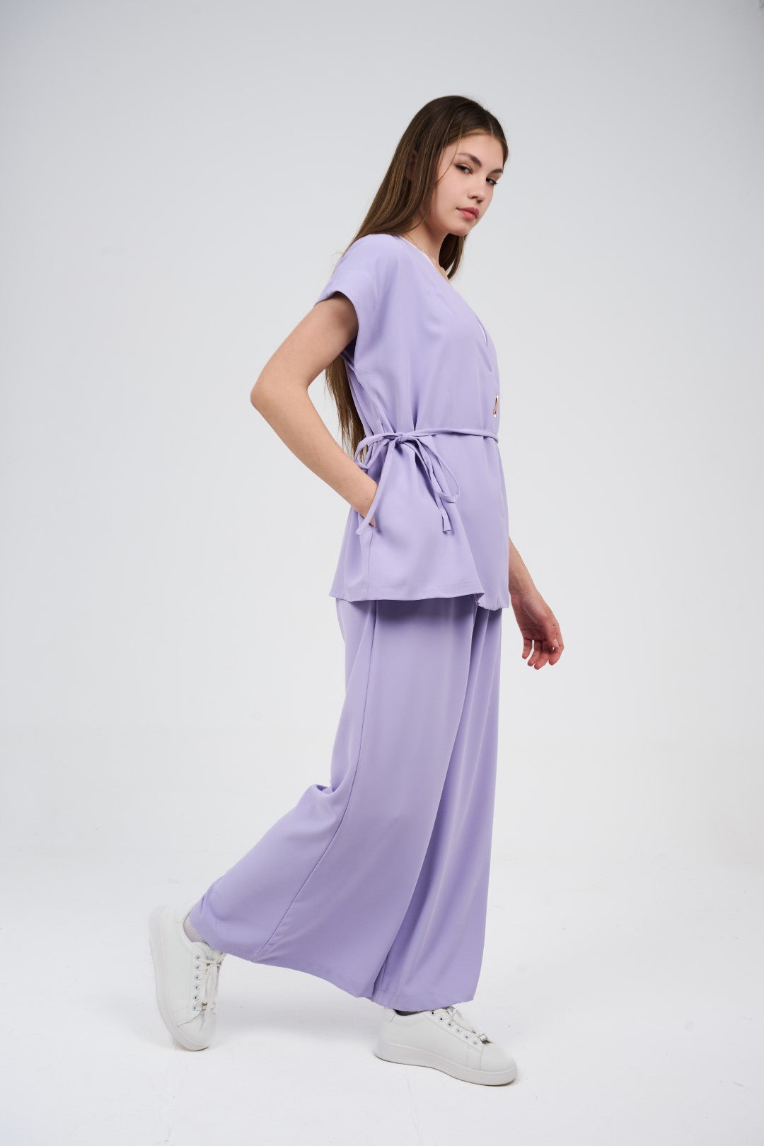 Two-Piece Wrap Top & Wide-Leg Pants Set