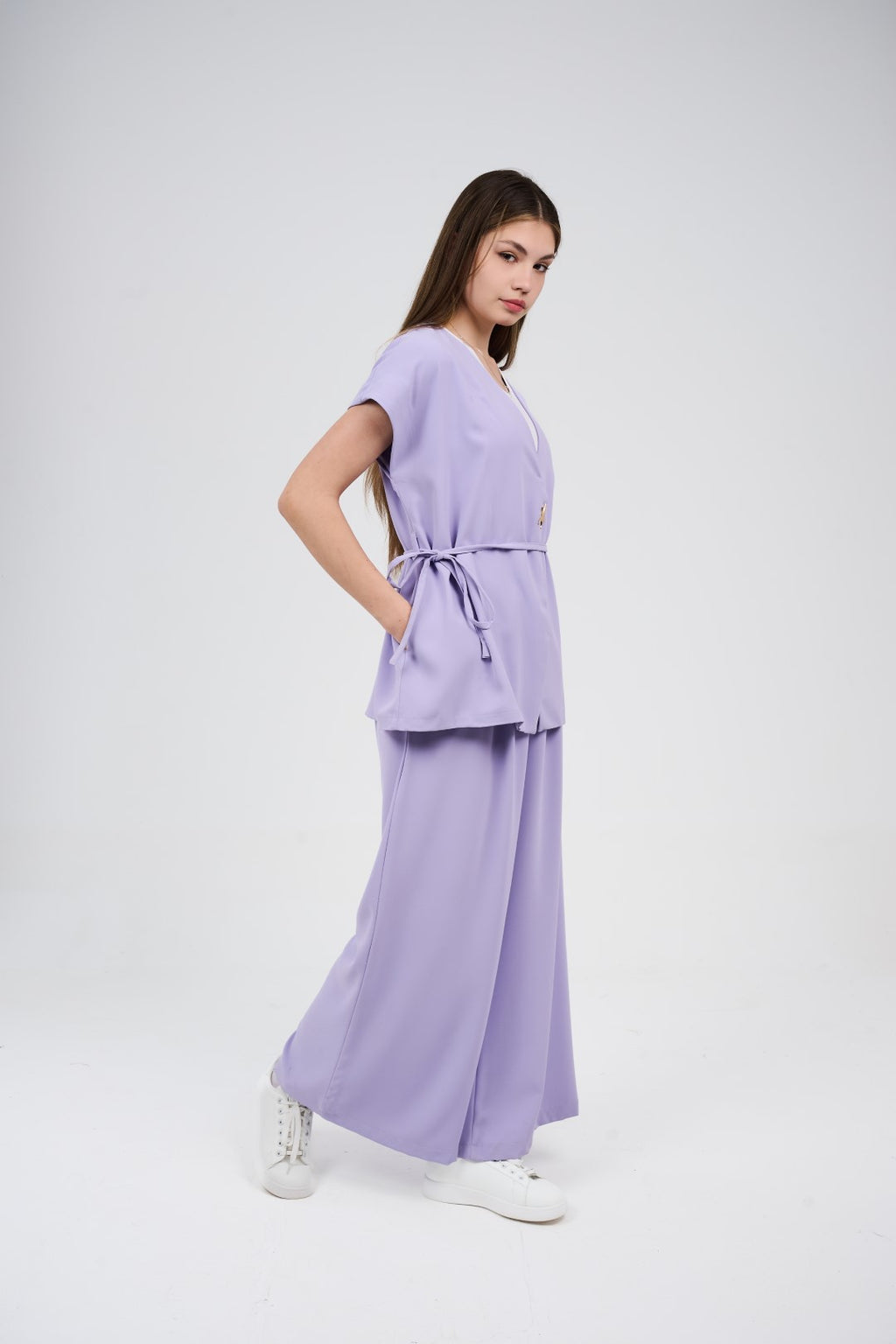 Two-Piece Wrap Top & Wide-Leg Pants Set