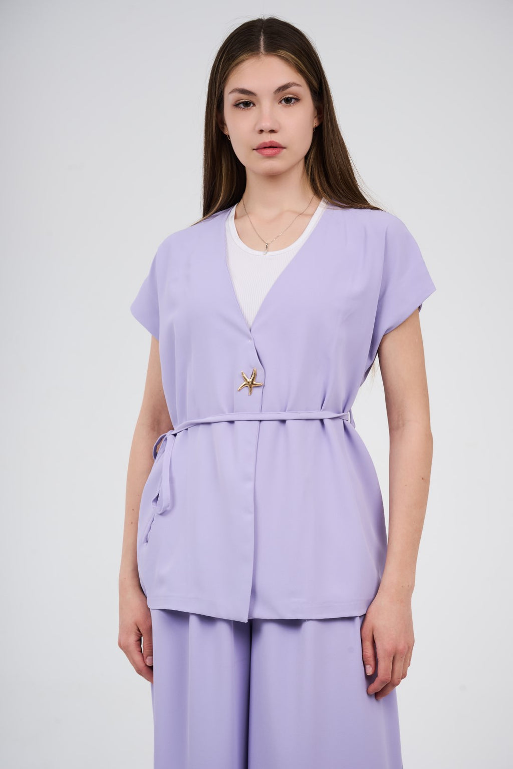 Two-Piece Wrap Top & Wide-Leg Pants Set