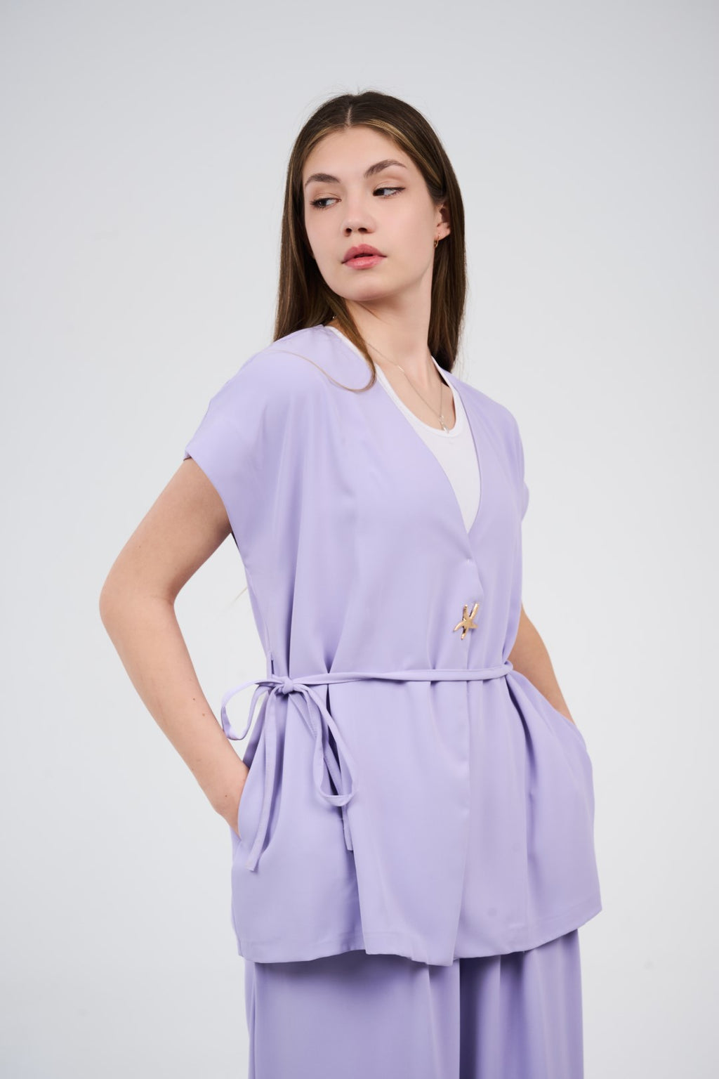 Two-Piece Wrap Top & Wide-Leg Pants Set