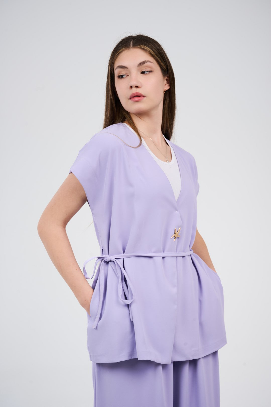 Two-Piece Wrap Top & Wide-Leg Pants Set