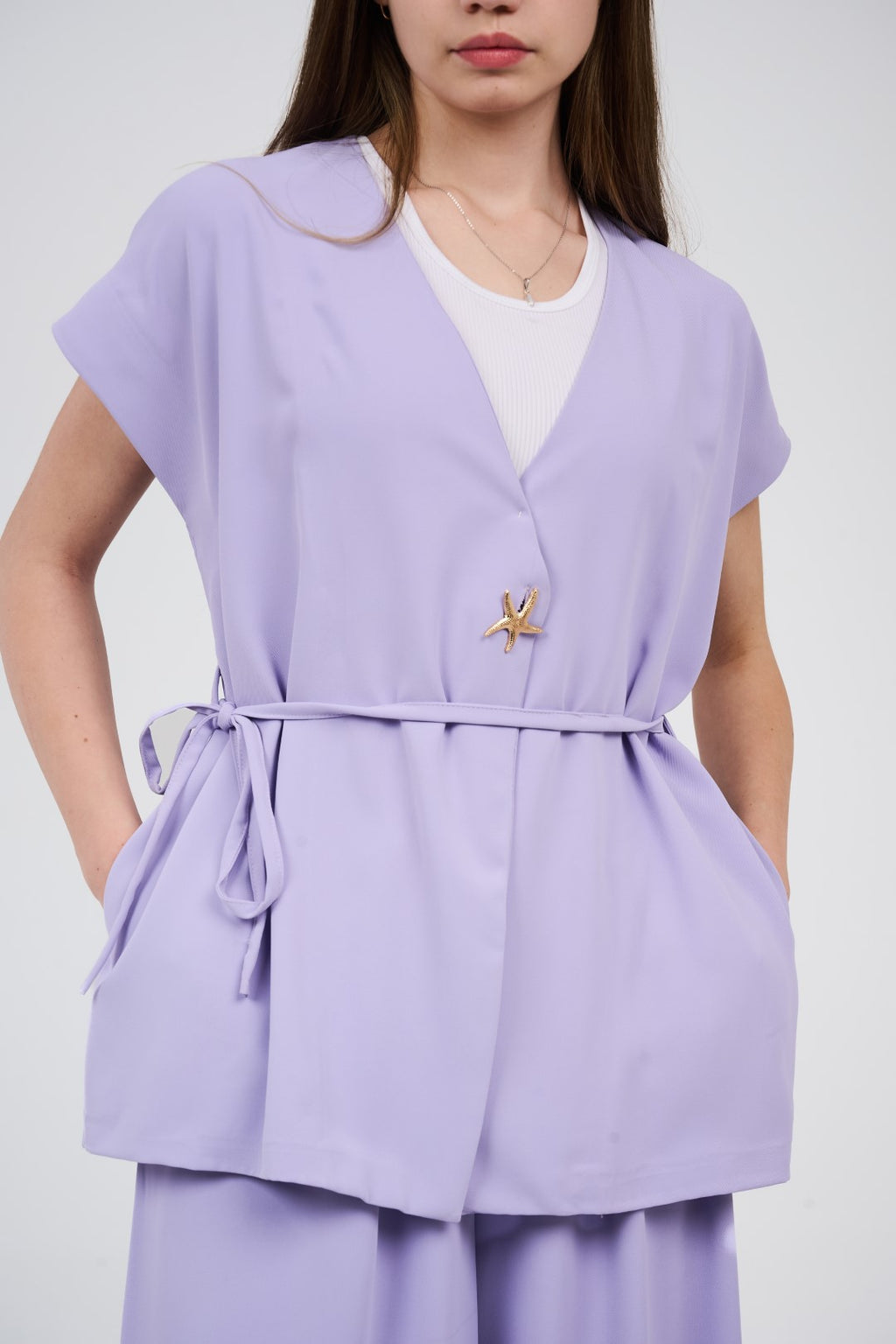 Two-Piece Wrap Top & Wide-Leg Pants Set