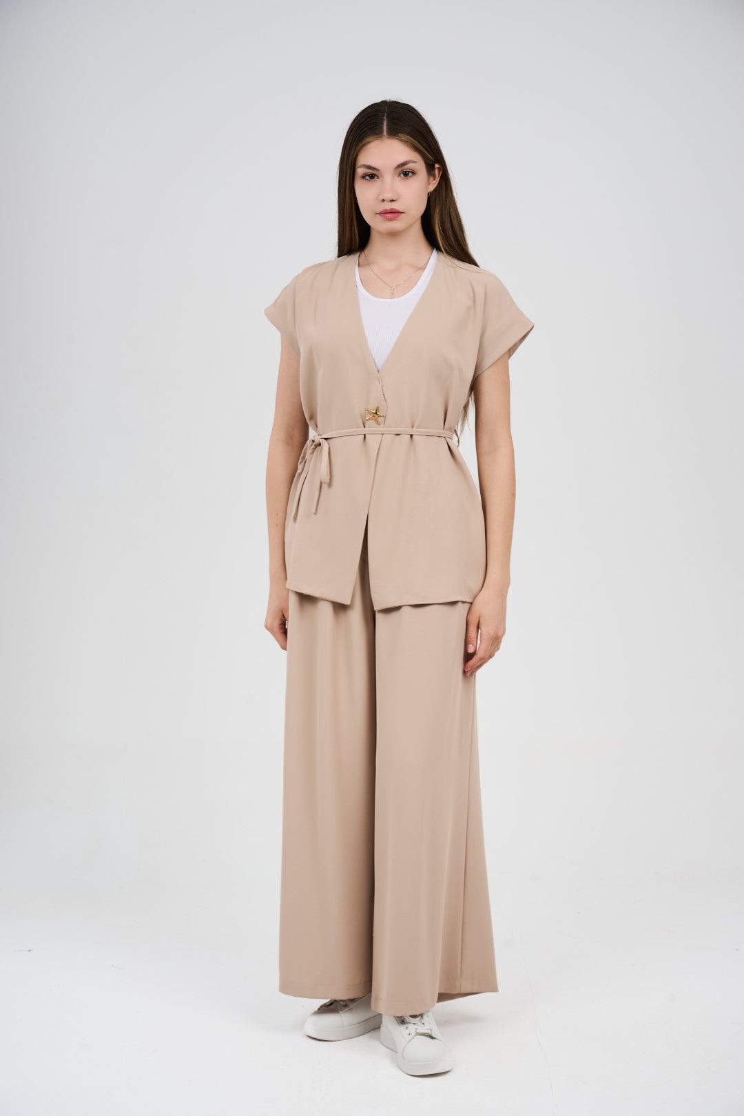 Two-Piece Wrap Top & Wide-Leg Pants Set