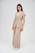 Two-Piece Wrap Top & Wide-Leg Pants Set