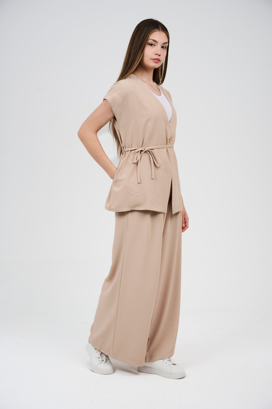 Two-Piece Wrap Top & Wide-Leg Pants Set