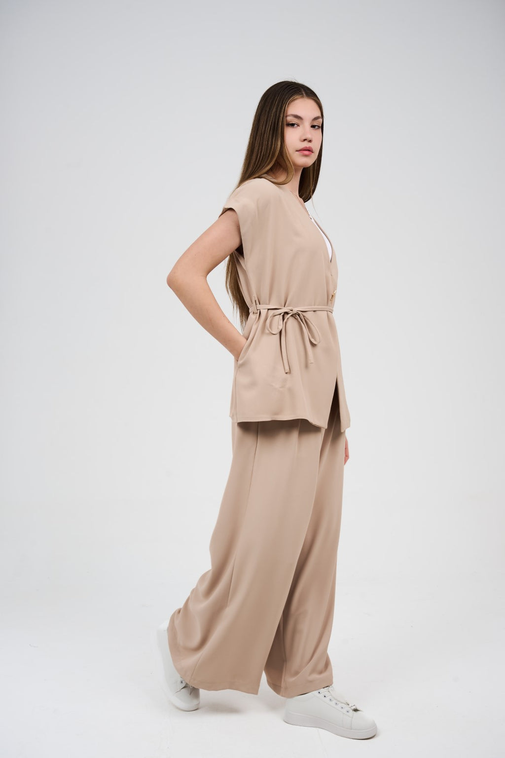 Two-Piece Wrap Top & Wide-Leg Pants Set