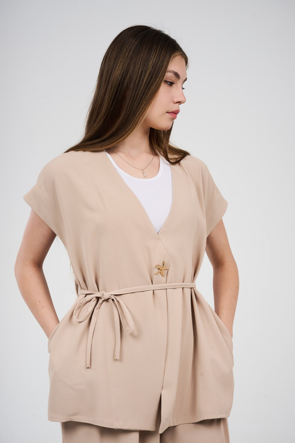 Two-Piece Wrap Top & Wide-Leg Pants Set