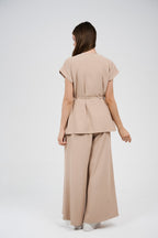 Two-Piece Wrap Top & Wide-Leg Pants Set