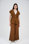 Two-Piece Wrap Top & Wide-Leg Pants Set