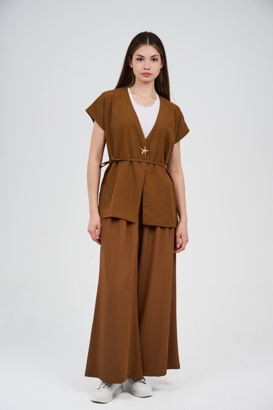 Two-Piece Wrap Top & Wide-Leg Pants Set