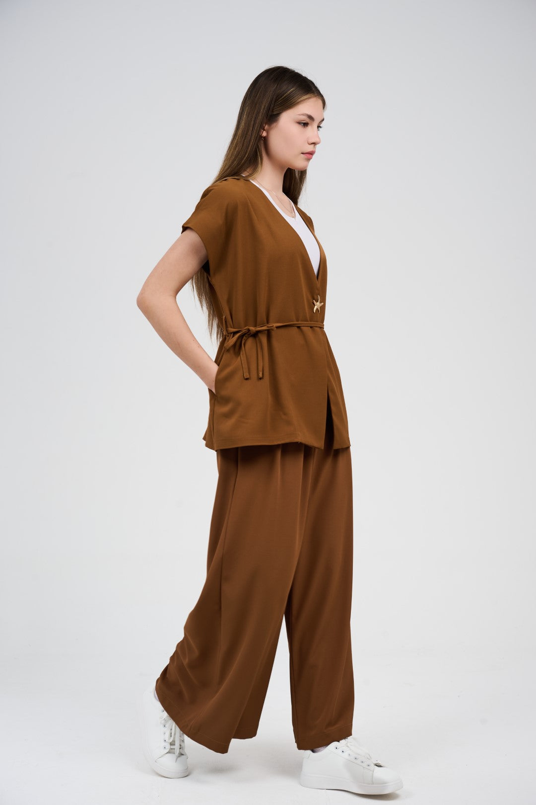 Two-Piece Wrap Top & Wide-Leg Pants Set