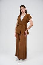 Two-Piece Wrap Top & Wide-Leg Pants Set