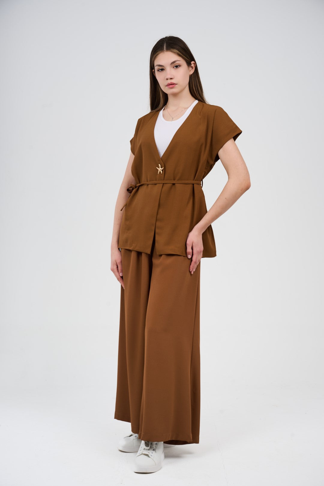 Two-Piece Wrap Top & Wide-Leg Pants Set