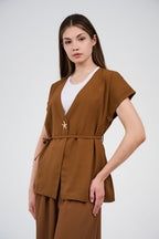 Two-Piece Wrap Top & Wide-Leg Pants Set