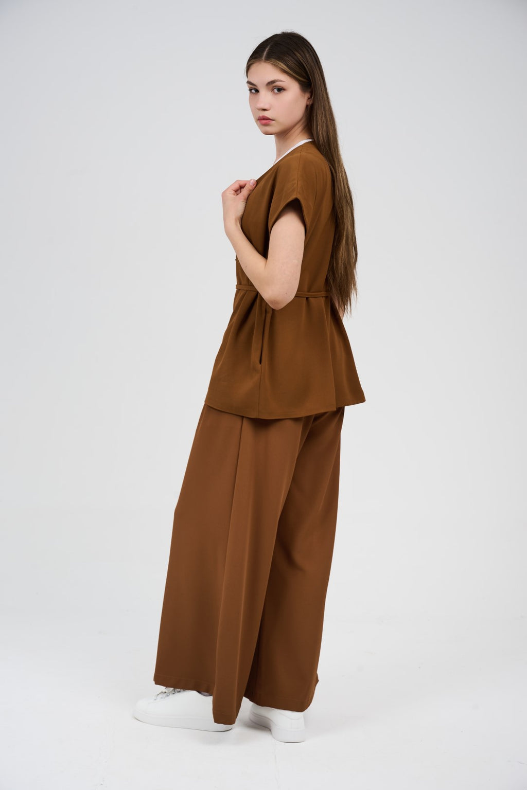 Two-Piece Wrap Top & Wide-Leg Pants Set