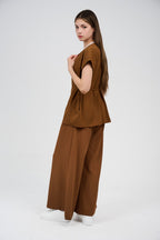 Two-Piece Wrap Top & Wide-Leg Pants Set