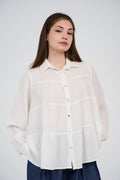 Relaxed Tiered Button-Up Blouse