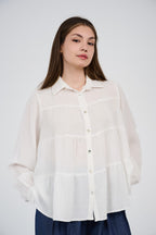 Relaxed Tiered Button-Up Blouse
