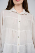 Relaxed Tiered Button-Up Blouse