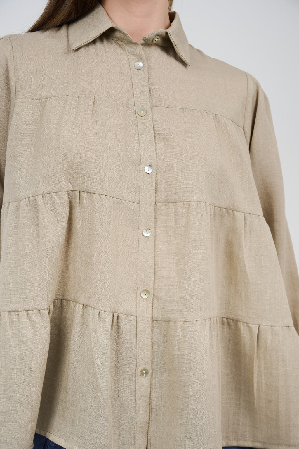 Relaxed Tiered Button-Up Blouse