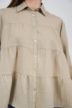 Relaxed Tiered Button-Up Blouse