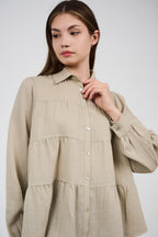 Relaxed Tiered Button-Up Blouse