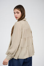 Relaxed Tiered Button-Up Blouse