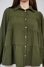 Relaxed Tiered Button-Up Blouse