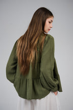 Relaxed Tiered Button-Up Blouse