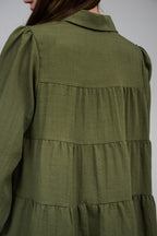 Relaxed Tiered Button-Up Blouse