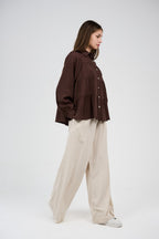 Relaxed Tiered Button-Up Blouse
