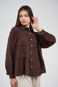Relaxed Tiered Button-Up Blouse