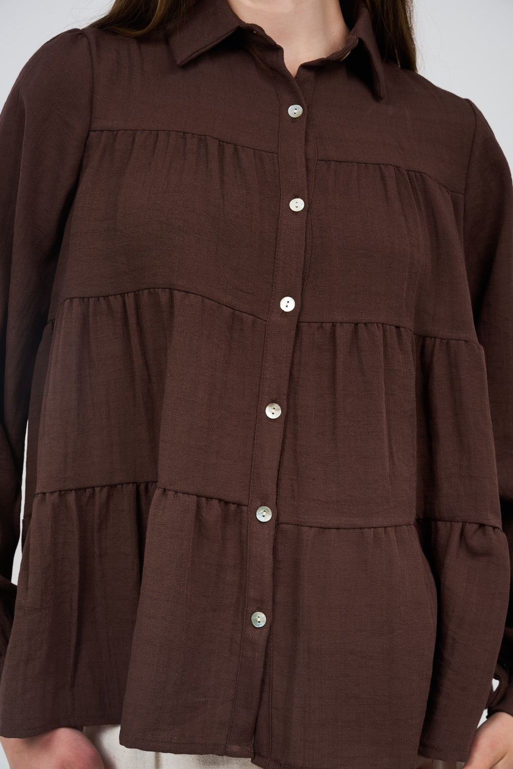 Relaxed Tiered Button-Up Blouse