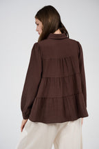 Relaxed Tiered Button-Up Blouse