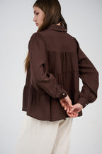 Relaxed Tiered Button-Up Blouse
