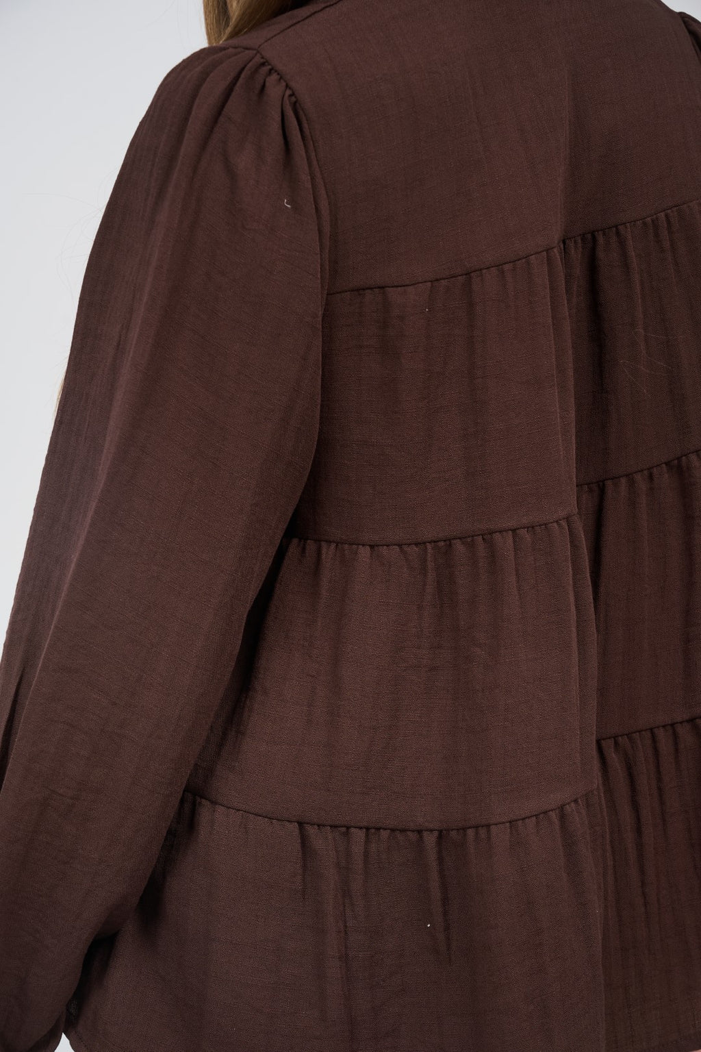 Relaxed Tiered Button-Up Blouse