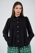 Relaxed Tiered Button-Up Blouse