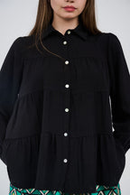 Relaxed Tiered Button-Up Blouse