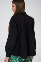 Relaxed Tiered Button-Up Blouse